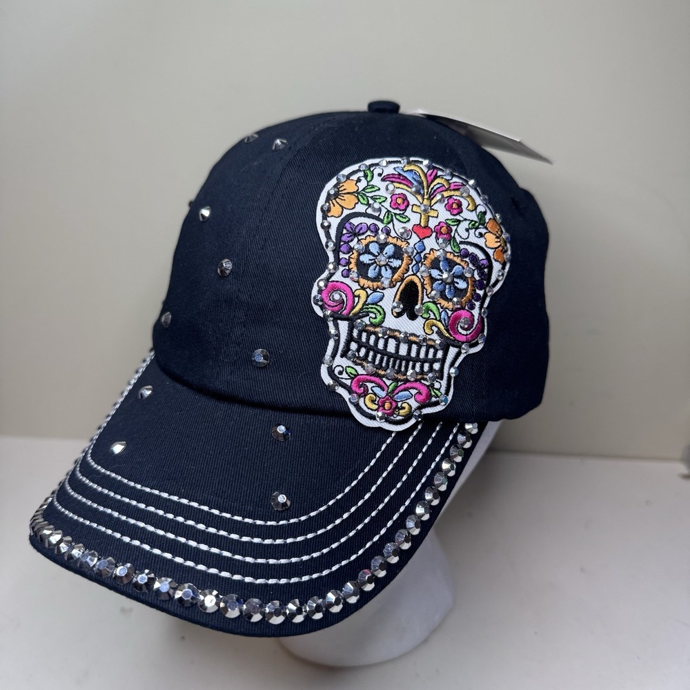 Alabama Girl Black Sugar Skull Rhinestone Bling Adjustable Baseball Cap Hat NWT